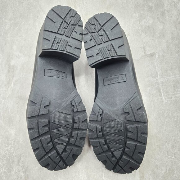 WM Platform Loafers 10 Black Faux Leather Y2K Retro Academia Preppy Chunky Shoes - Picture 8 of 12